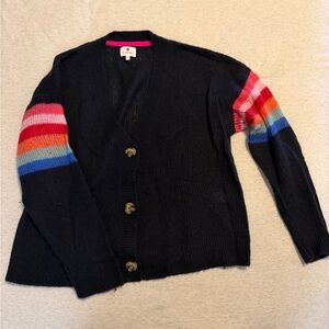 Sundry Black Cardigan with Rainbow Striped Sleeves